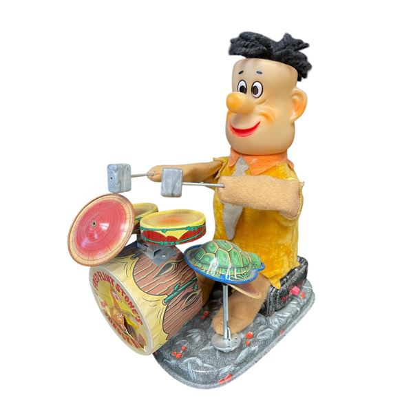 Vintage Battery Operated Tin Litho Drumming Fred Flintstone
