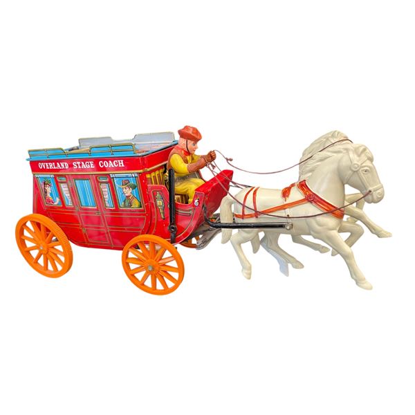 Vintage Tin Litho Battery Operated Overland Stage Coach