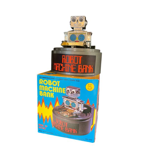 Vintage Wind Up Robot Machine Bank, In Original Box