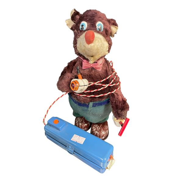 Vintage Battery Operated Tin Litho Pipe Smoking Bear