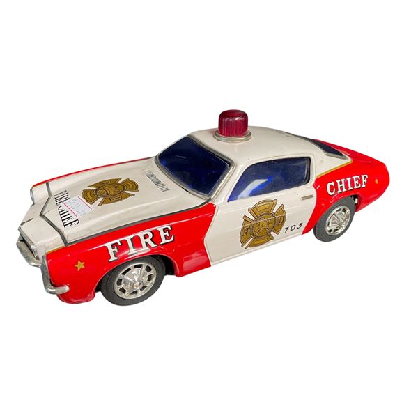 Vintage Tin Litho Battery Operated Tayo Fire Chief Car
