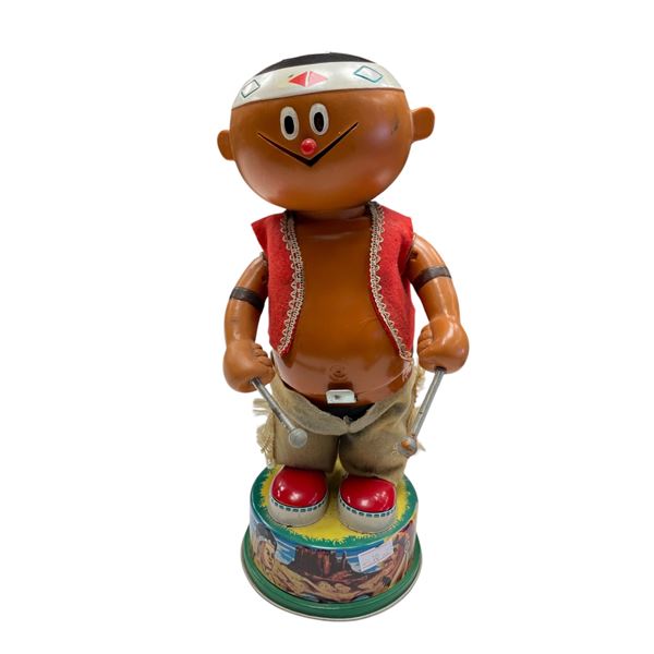 Vintage Tin Litho Battery Operated Indian Drummer