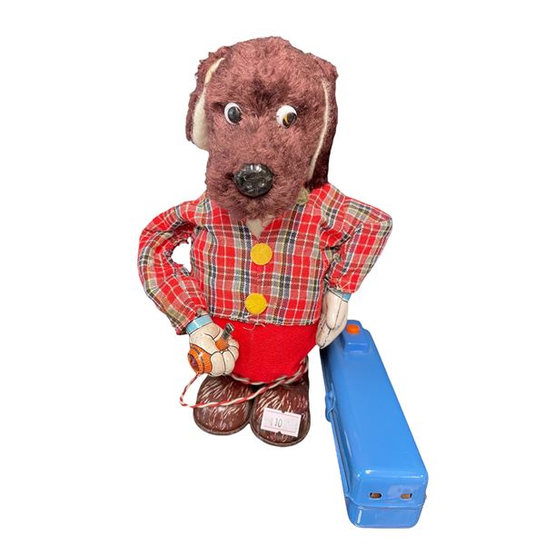 Vintage Tin Litho Battery Operated Pipe Smoking Dog