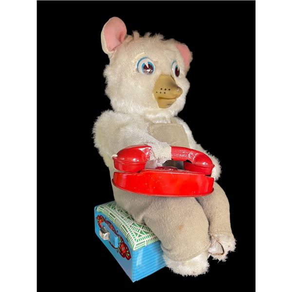 Vintage Battery Operated Tin Litho Rotary Phone Bear