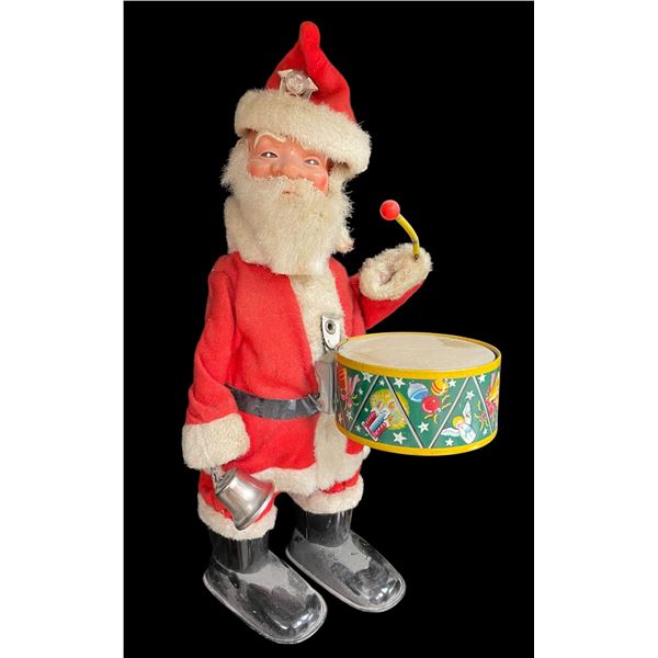 Vintage Tin Litho Battery Operated Drumming Santa Claus