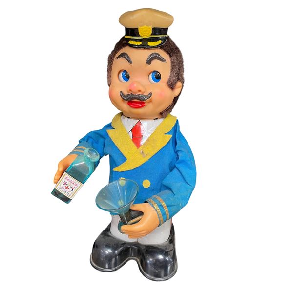 Vintage Tin Litho Battery Operated Drinking Captain