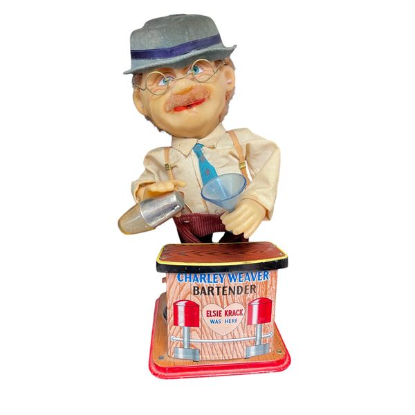 Vintage Tin Litho Battery Operated Charley Weaver Bartender