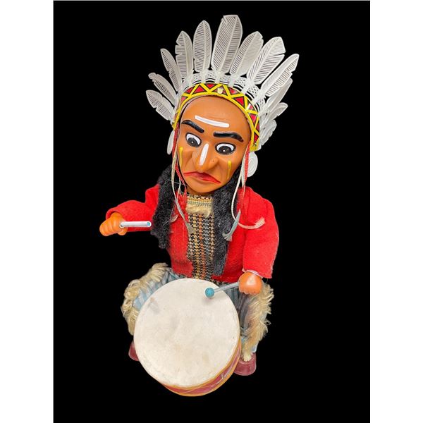 Vintage Tin Litho Battery Operated Drumming Chief