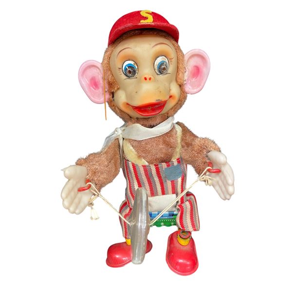 Vintage Battery Operated Tin Litho Monkey