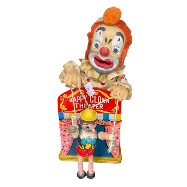 Vintage Battery Operated Tin Litho Happy Clown Theatre