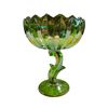 Image 2 : Vintage Green Pedestal Carnival Glass Flower Motif Bowl