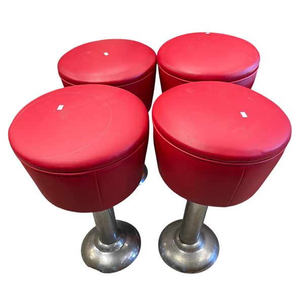 4 Vintage Red Upholstered Stools