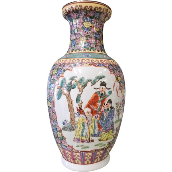Vintage Chinese Vase With 3 Wise Men Motif