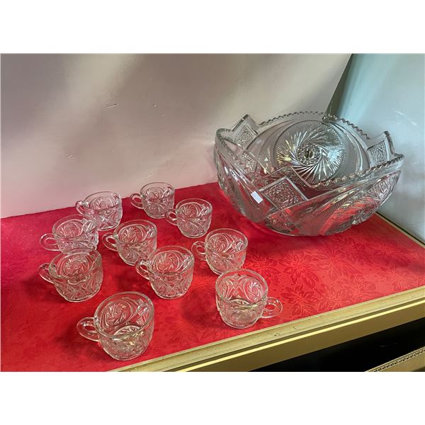 Large Cut Crystal Glass Punch Bowl With Glasses
