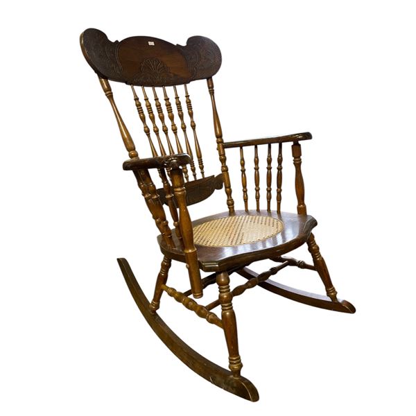 Vintage Rocking Chair With Weaved Seat