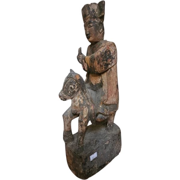 Vintage Asian Wood Carving Of Man On Horse