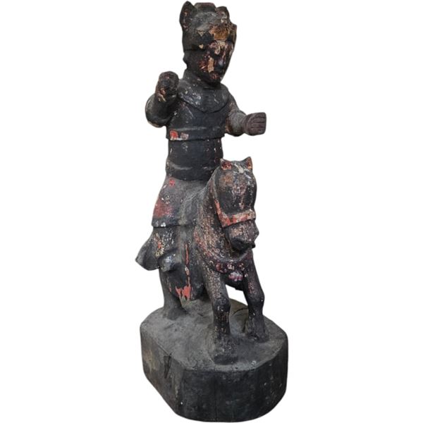 Vintage Asian Wood Carving Of Man On Horse