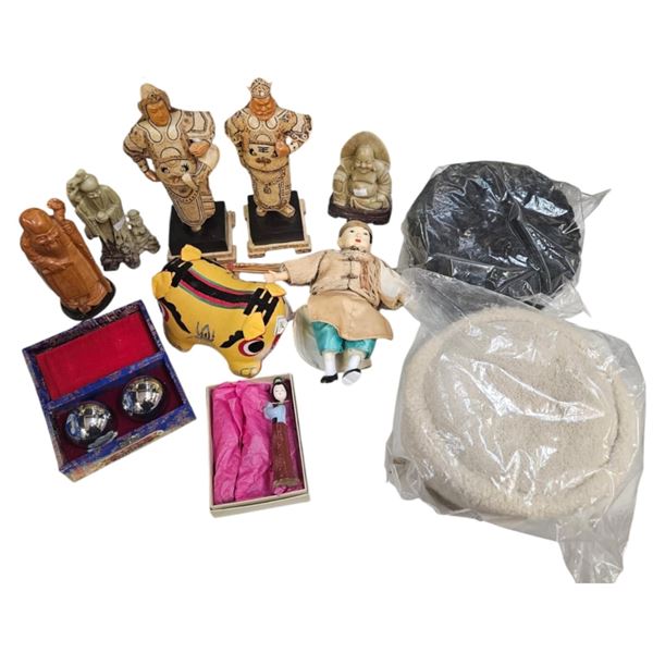 Assorted Chinese Collectibles, Carvings, Balls, Hats, Etc..