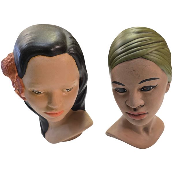 Pair Of Porcelain Ladies Busts, Signed By Artist On Bottom