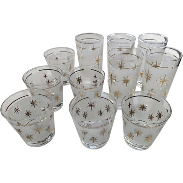 Vintage Set Of 11 Star Motif Drinking Glasses