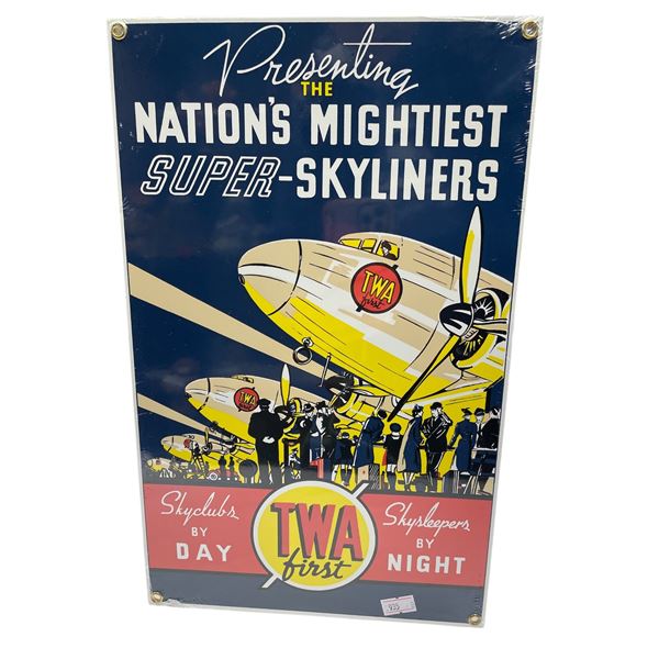 Vintage Ande Rooney Porcelain On Steel The Nations Mightiest Super-Skyliners Twa First Advertising S