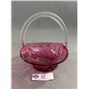 Image 3 : Pretty Vintage Cranberry Glass Basket w/ Clear Handle. Approx. 7"H
