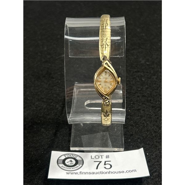 Vintage 10k Rolled Gold Plate, Swiss Ladies Bulova Wrist Watch, Wind Up, Barley Working