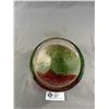 Image 2 : Very Nice & Heavy Vintage 9"x 7.5" x 3" Glass Bowl w/ Red,Green & Bronze Sparkle Accents.