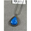 Image 2 : Nice Silvertone Necklace with Blue Centerpiece Pendant.