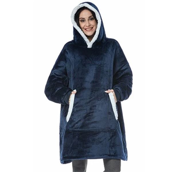 1 Oversized Wearable Hoodie Blanket/"Snuggie" Style - One Size Fits All - Blue Sherpa - New