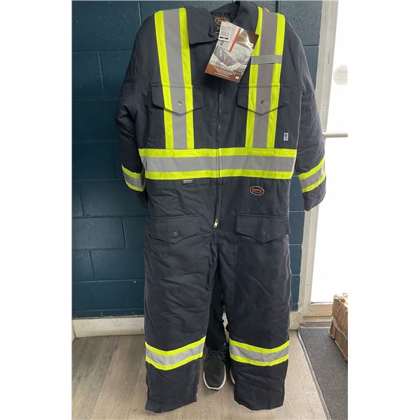 1 Pioneer Heavy Duty Quilted Cotton High-Vis Work Safety Coveralls - Navy Blue - Size Large - New!
