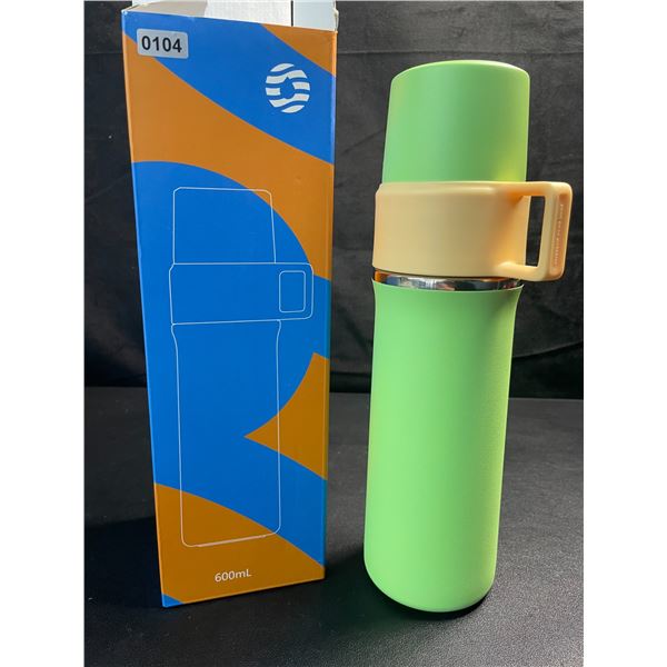 1 Insulated Water Bottle with Cup - 21oz Double-Wall Thermal Water Bottle for Hot/Cold Drinks- Green