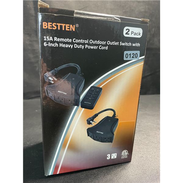 1 Box of Bestten 15A Remote Control Outdoor Outlet Switch w/ 6" Heavy Duty Power Cord - 2 Pack - New