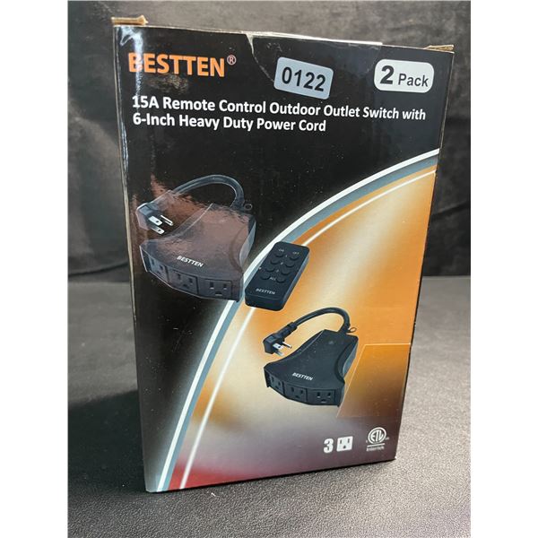 1 Box of Bestten 15A Remote Control Outdoor Outlet Switch w/ 6" Heavy Duty Power Cord - 2 Pack - New
