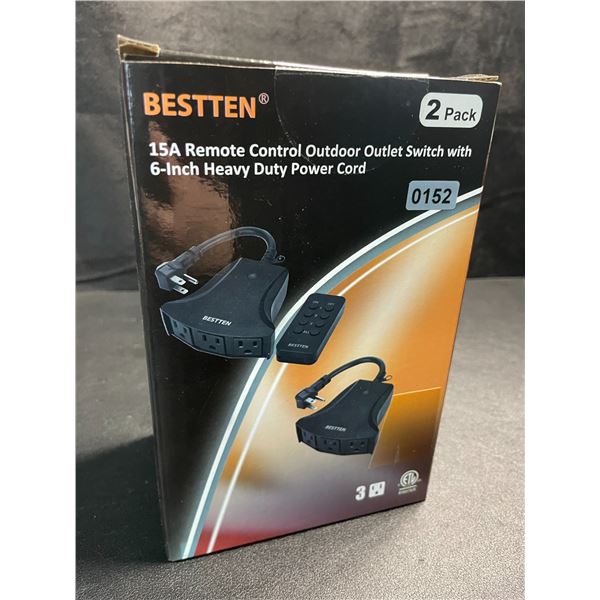 1 Box of Bestten 15A Remote Control Outdoor Outlet Switch w/ 6" Heavy Duty Power Cord - 2 Pack - New