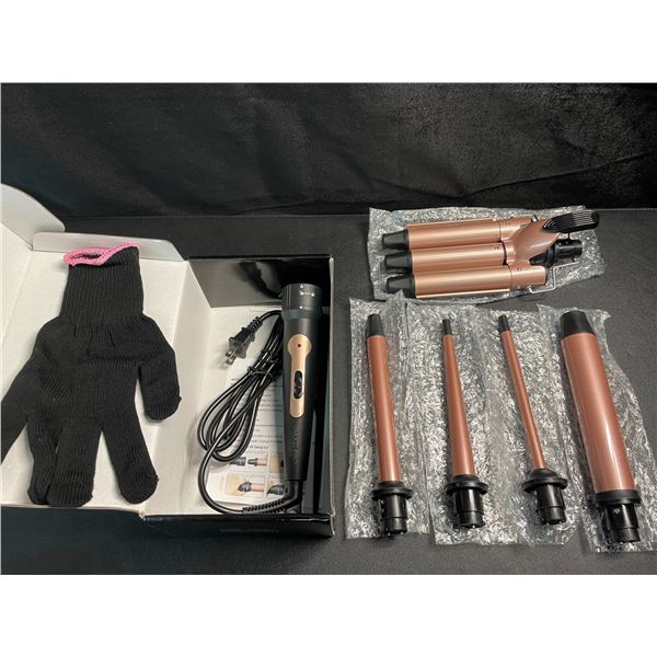 1 Interchangeable Hair Curling Wand Set with Heat Proof Glove - 5 Assorted Barrels Included - New!