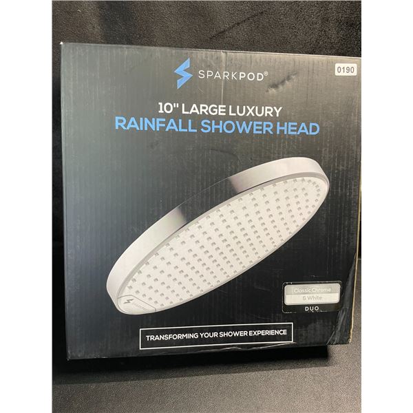 1 Sparkpod 10-Inch Large Luxury Rainfall Shower Head - Classic Chrome & White - New
