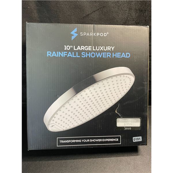 1 Sparkpod 10-Inch Large Luxury Rainfall Shower Head - Classic Chrome & White - New