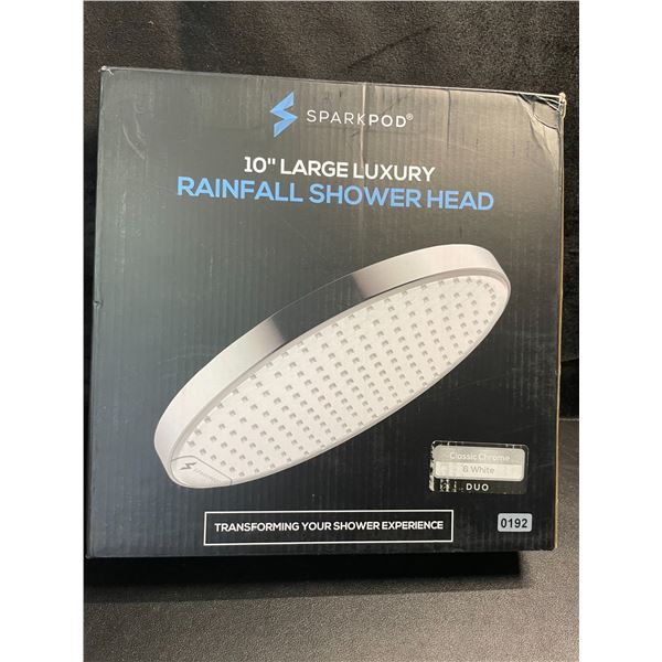 1 Sparkpod 10-Inch Large Luxury Rainfall Shower Head - Classic Chrome & White - New