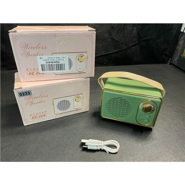 2 Mini/Portable Retro Design Wireless Bluetooth Speakers - Green/Gold Colour - Brand New