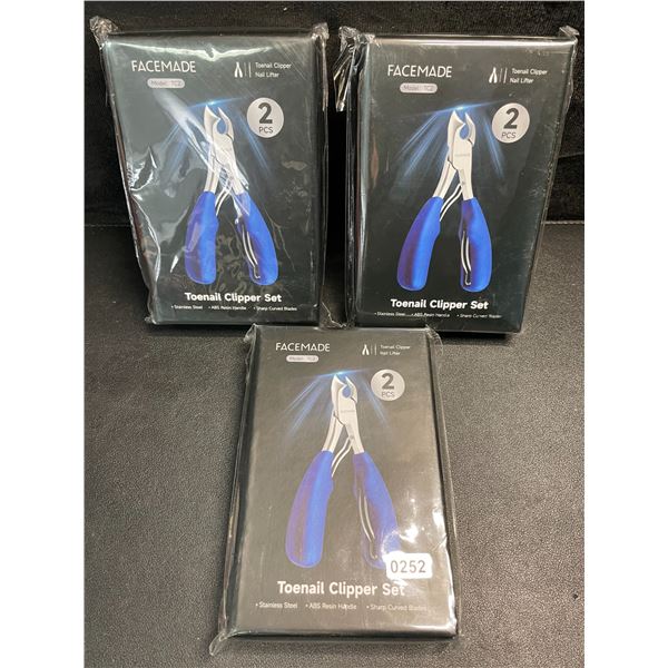 3 Facemade Heavy-Duty Toenail Clipper Sets - Includes Toenail Clipper & Nail Lifter Tool - New