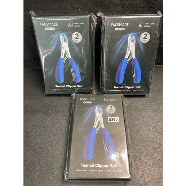 3 Facemade Heavy-Duty Toenail Clipper Sets - Includes Toenail Clipper & Nail Lifter Tool - New