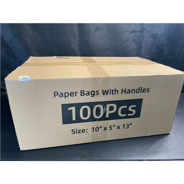 1 Box of Brown Paper Bags with Handles (100 PCS) - (10" x 5" x 13" Size) - Brand New