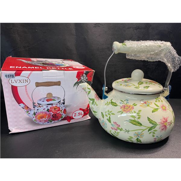 1 Enamel Kettle/Tea Pot - Floral Design - 2.6Qt - Brand New