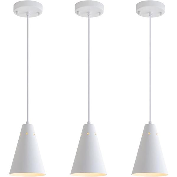 1 3-Pack White Hanging Modern Farmhouse Style Ceiling Lights - Brand New