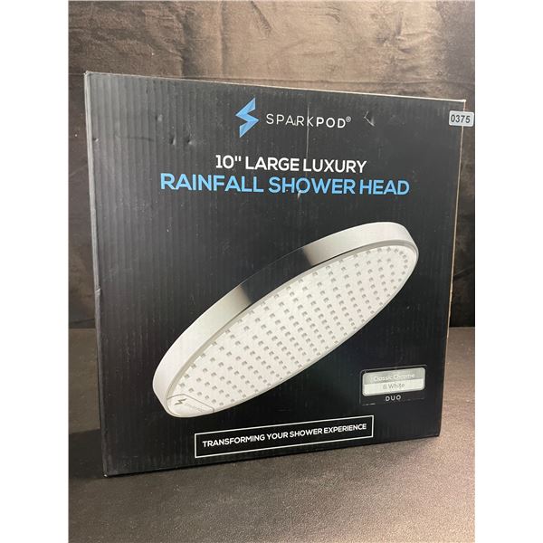 1 Sparkpod 10-Inch Large Luxury Rainfall Shower Head - Classic Chrome/White Design - New