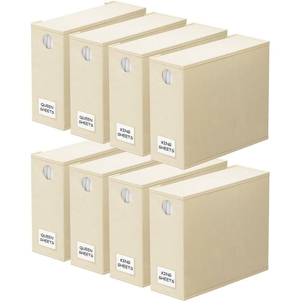 1 SpaceAid 8-Pack  Bed Sheet Organizer Storage Boxes with Window - Beige - New