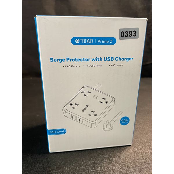 1 TROND Prime Z Surge Protector/Power Bar with USB Charge Ports - Brand New