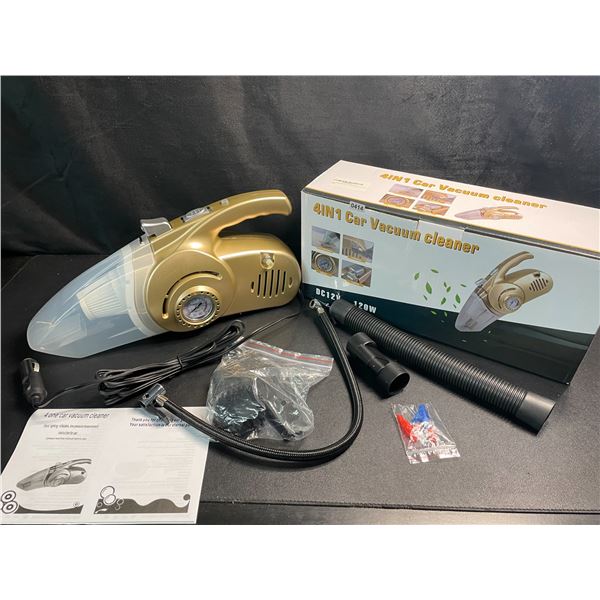 1 Multifunction 4-in-1 Car Vacuum Cleaner (DC 12V) w/ Tire Air Inflator & Flashlight Function - New