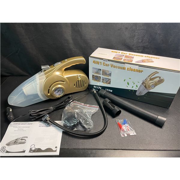 1 Multifunction 4-in-1 Car Vacuum Cleaner (DC 12V) w/ Tire Air Inflator & Flashlight Function - New